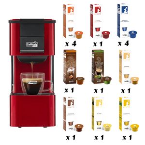 PACK CAFFITALY CAPSULE MACHINE IRIS RED + 150 CAPSULES OF YOUR CHOICE